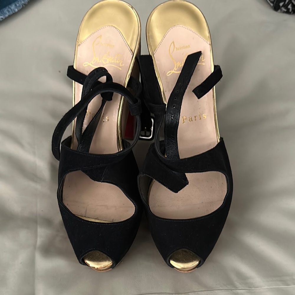 Christian Louboutin Black and Gold Heels with Metallic Toe Cap